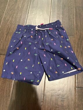 Cat & Jack Navy Swim Shorts with Bright Tropical Icons